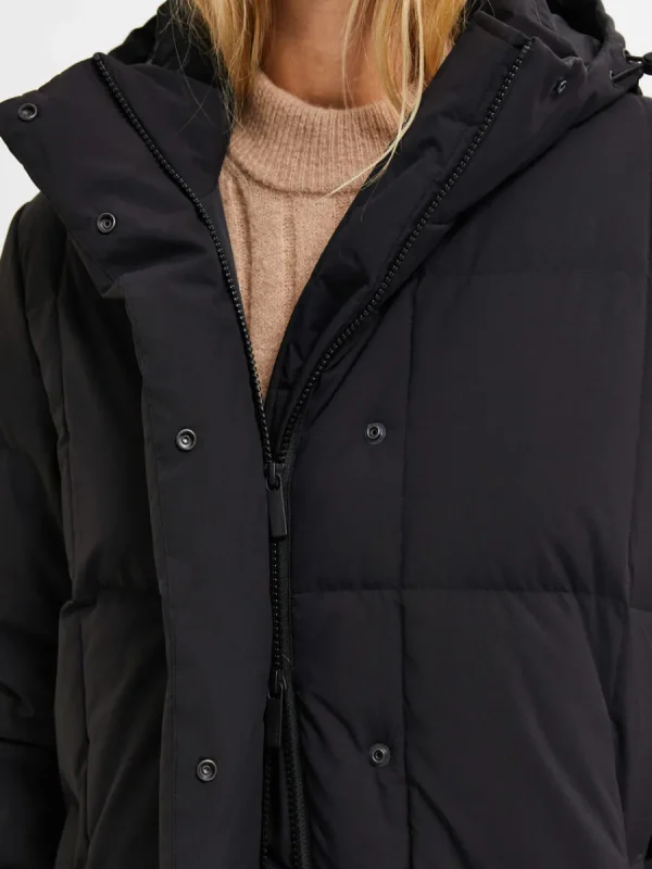 SELECTED RE:DOWN® LÅNG MODELL PUFFERJACKA Black Sale