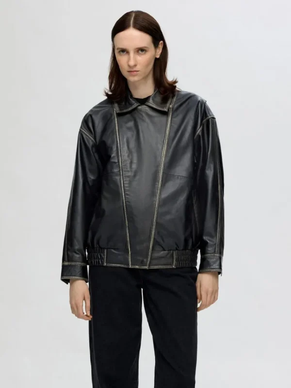 SELECTED RELAXED FIT LÄDERJACKA Black Outlet
