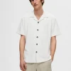 SELECTED RIBBAD CUBAN COLLAR KORTÄRMAD SKJORTA White Best Sale