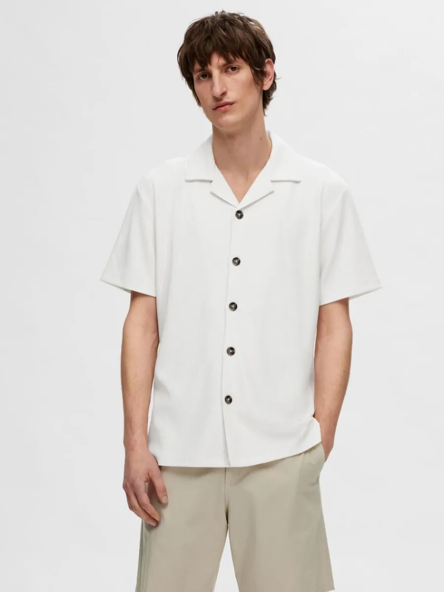 ribbad_cuban_collar_kortr_0.webp SELECTED RIBBAD CUBAN COLLAR KORTÄRMAD SKJORTA White Best Sale