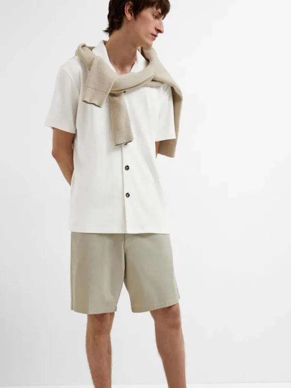 SELECTED RIBBAD CUBAN COLLAR KORTÄRMAD SKJORTA White Best Sale