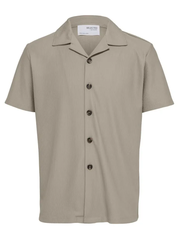 SELECTED RIBBAD CUBAN COLLAR KORTÄRMAD SKJORTA Beige Discount