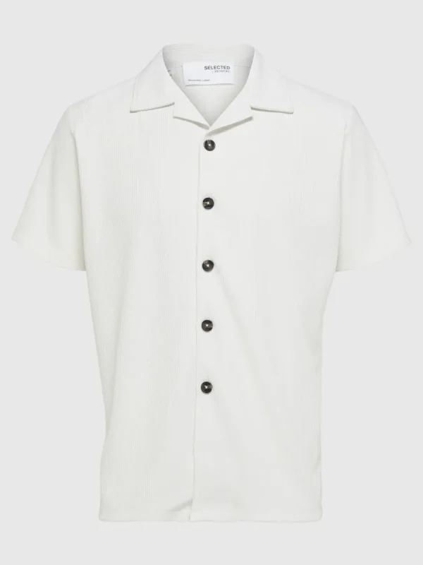 SELECTED RIBBAD CUBAN COLLAR KORTÄRMAD SKJORTA White Best Sale