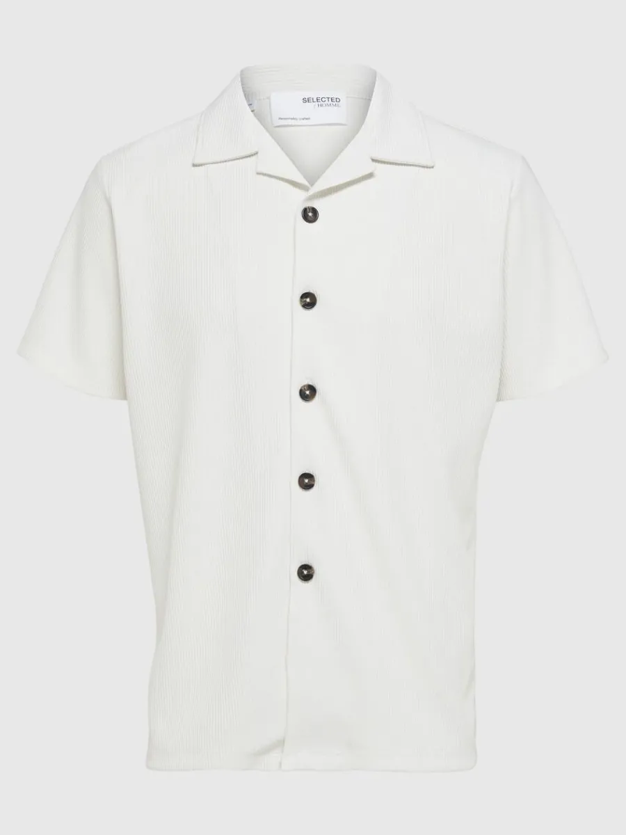 ribbad_cuban_collar_kortr_4.webp SELECTED RIBBAD CUBAN COLLAR KORTÄRMAD SKJORTA White Best Sale