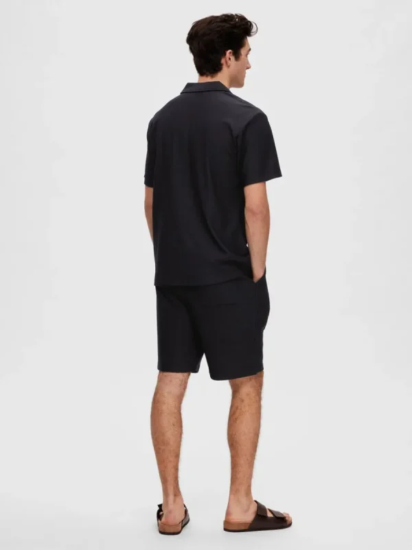 SELECTED RIBBAD CUBAN COLLAR KORTÄRMAD SKJORTA Black Outlet