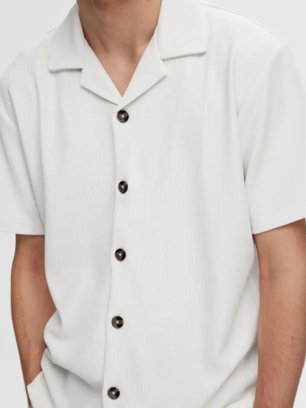 SELECTED RIBBAD CUBAN COLLAR KORTÄRMAD SKJORTA White Best Sale