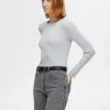 SELECTED RIBBAD LÅNGÄRMAD TOPP Grey Flash Sale