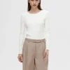 SELECTED RIBBAD LÅNGÄRMAD TOPP White New