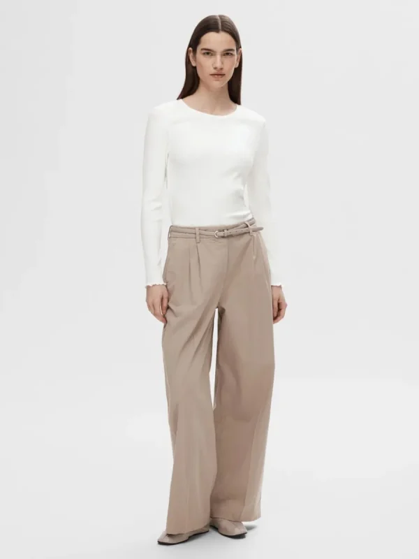 SELECTED RIBBAD LÅNGÄRMAD TOPP White New