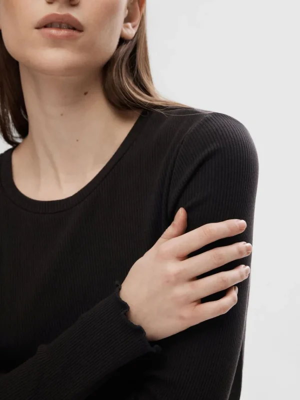 SELECTED RIBBAD LÅNGÄRMAD TOPP Black Best Sale