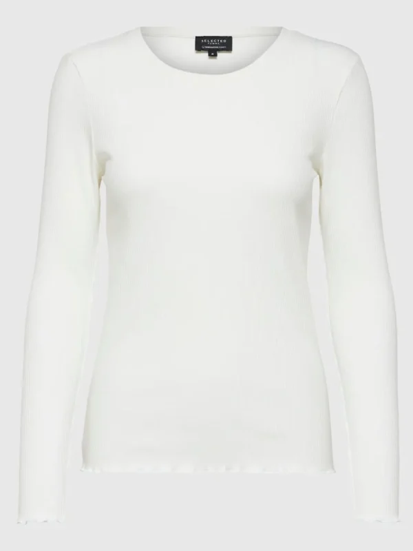 SELECTED RIBBAD LÅNGÄRMAD TOPP White New