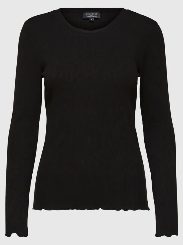 SELECTED RIBBAD LÅNGÄRMAD TOPP Black Best Sale