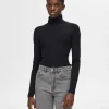 SELECTED RIBBAD POLOTRÖJA Black Clearance
