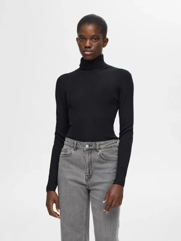 SELECTED RIBBAD POLOTRÖJA Black Clearance