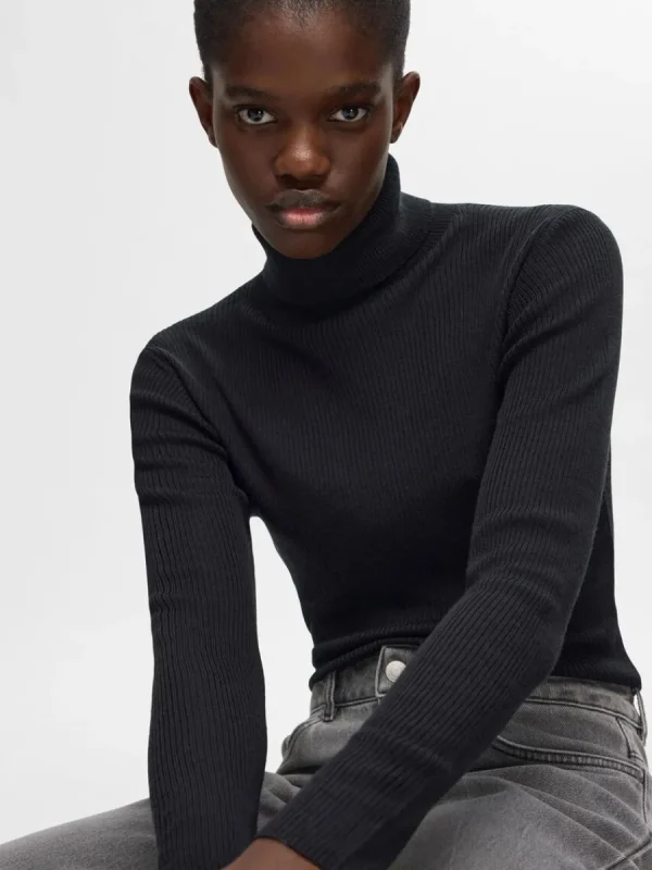 SELECTED RIBBAD POLOTRÖJA Black Clearance