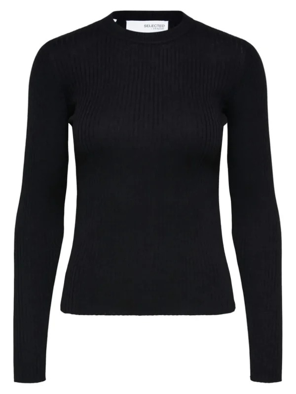 SELECTED RIBBAD STICKAD TRÖJA Black Online