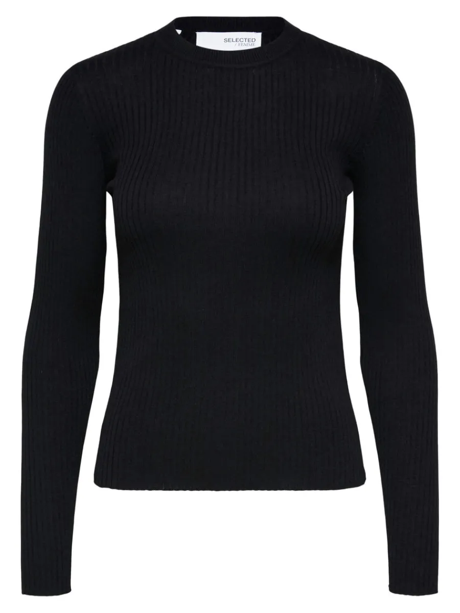 ribbad_stickad_trja_5.webp SELECTED RIBBAD STICKAD TRÖJA Black Online