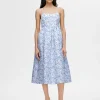 SELECTED ÄRMLÖS BLOMSTERTRYCK MIDIKLÄNNING Blue Shop