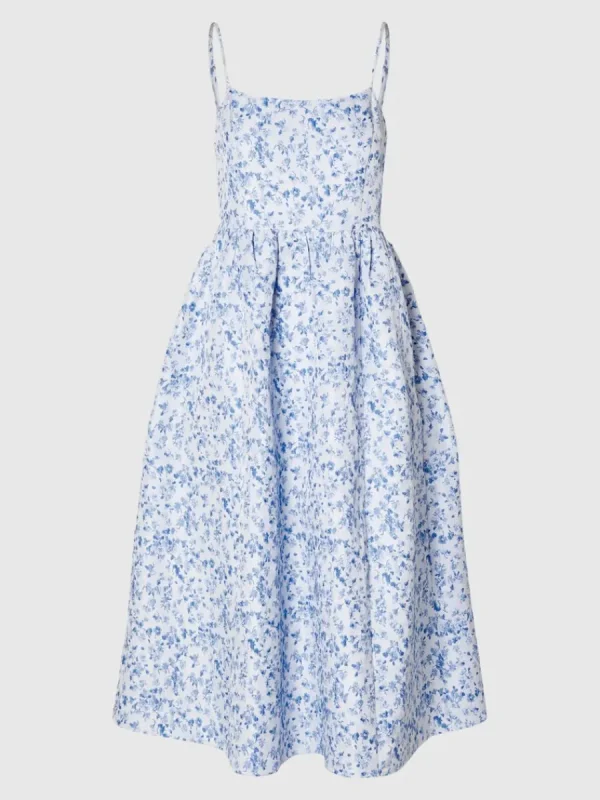 SELECTED ÄRMLÖS BLOMSTERTRYCK MIDIKLÄNNING Blue Shop