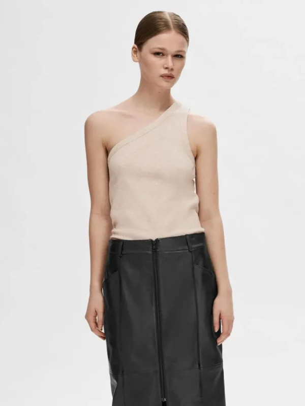 SELECTED ÄRMLÖS ENAXLAD TOPP Beige Clearance