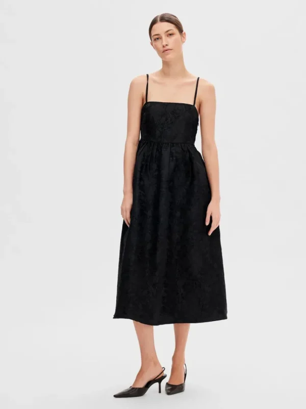 SELECTED ÄRMLÖS MIDIKLÄNNING Black Cheap