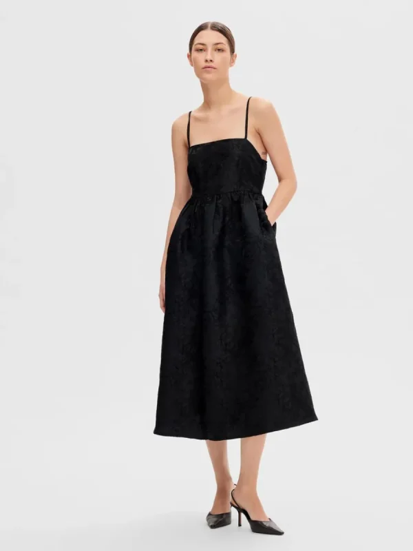 SELECTED ÄRMLÖS MIDIKLÄNNING Black Cheap