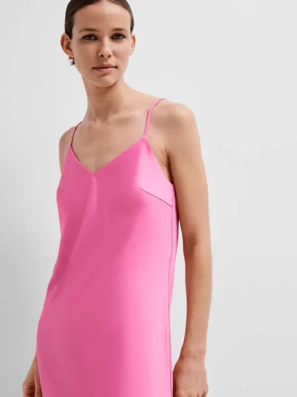 SELECTED ÄRMLÖS SATIN MAXIKLÄNNING Pink Hot