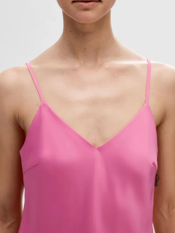 SELECTED ÄRMLÖS SATIN MAXIKLÄNNING Pink Hot