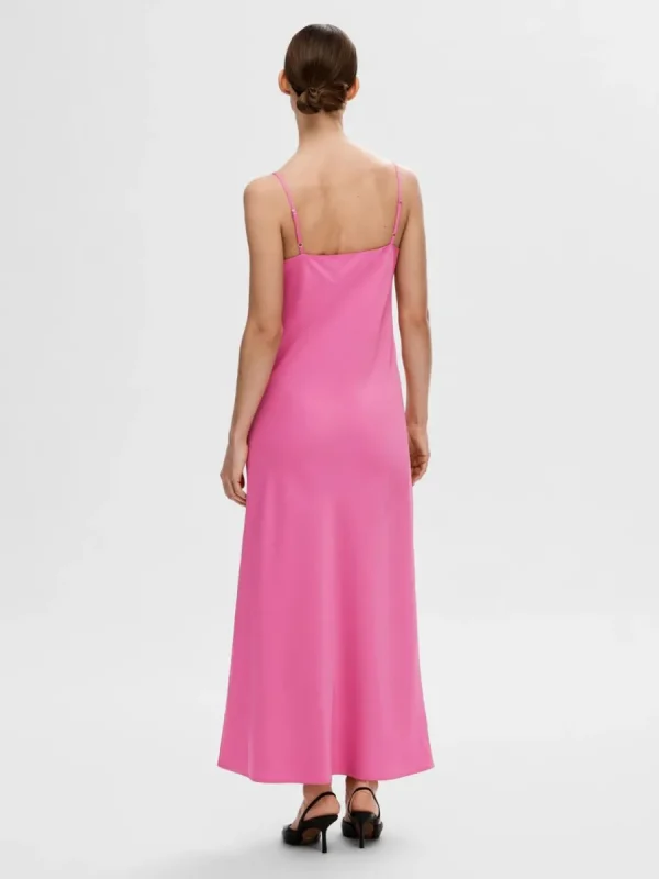 SELECTED ÄRMLÖS SATIN MAXIKLÄNNING Pink Hot