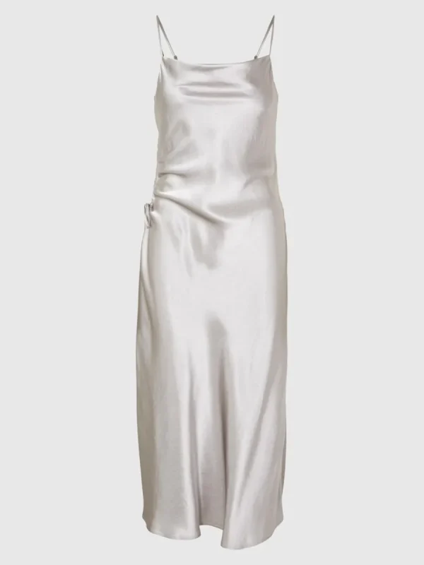 SELECTED ÄRMLÖS SATIN MIDIKLÄNNING Silver Best