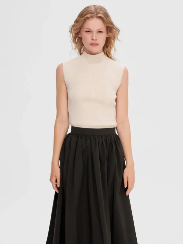 SELECTED ÄRMLÖS STICKAD TOPP Beige Flash Sale