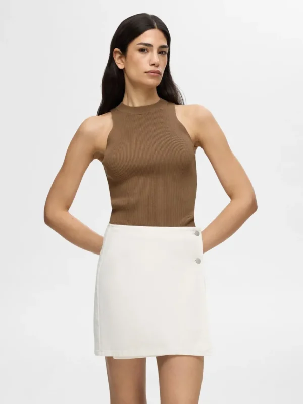 SELECTED ÄRMLÖS STICKAD TOPP Brown Discount