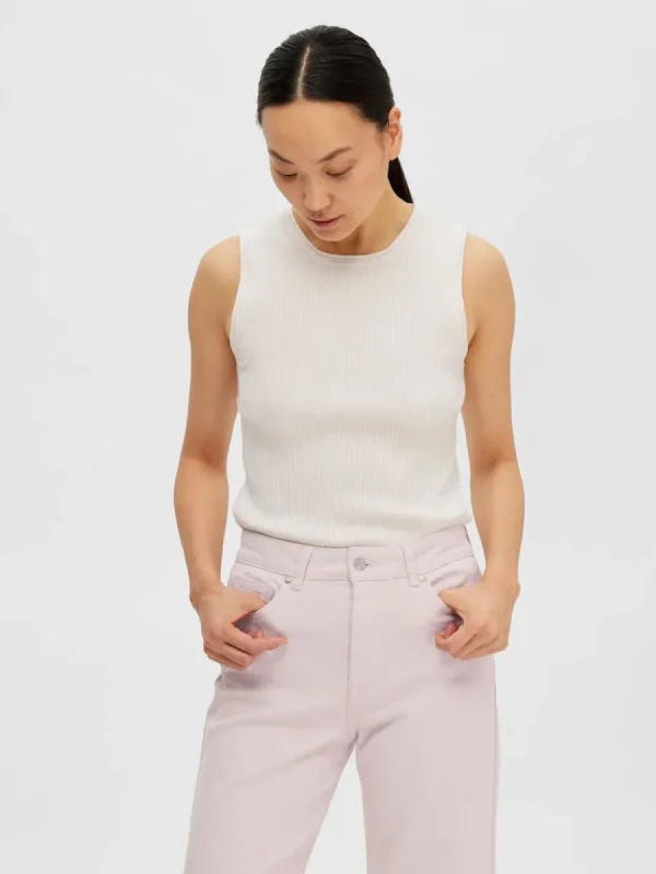 SELECTED ÄRMLÖS STICKAD TOPP Beige Online