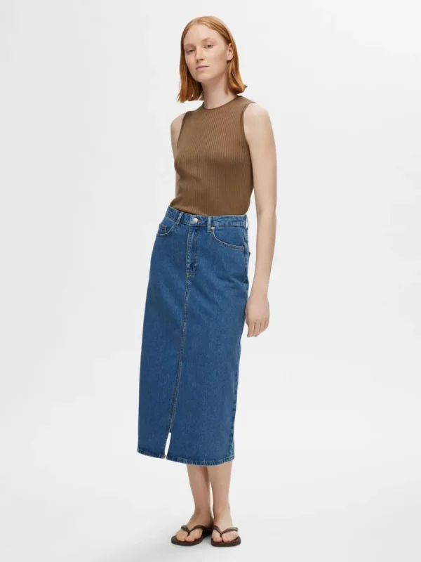 SELECTED ÄRMLÖS STICKAD TOPP Brown Best Sale