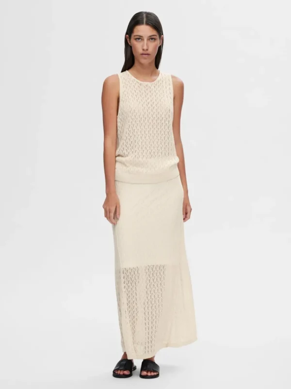 SELECTED ÄRMLÖS STICKAD TOPP Beige Hot