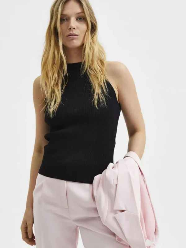 SELECTED ÄRMLÖS STICKAD TOPP Black Flash Sale
