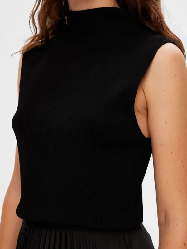 SELECTED ÄRMLÖS STICKAD TOPP Black Clearance