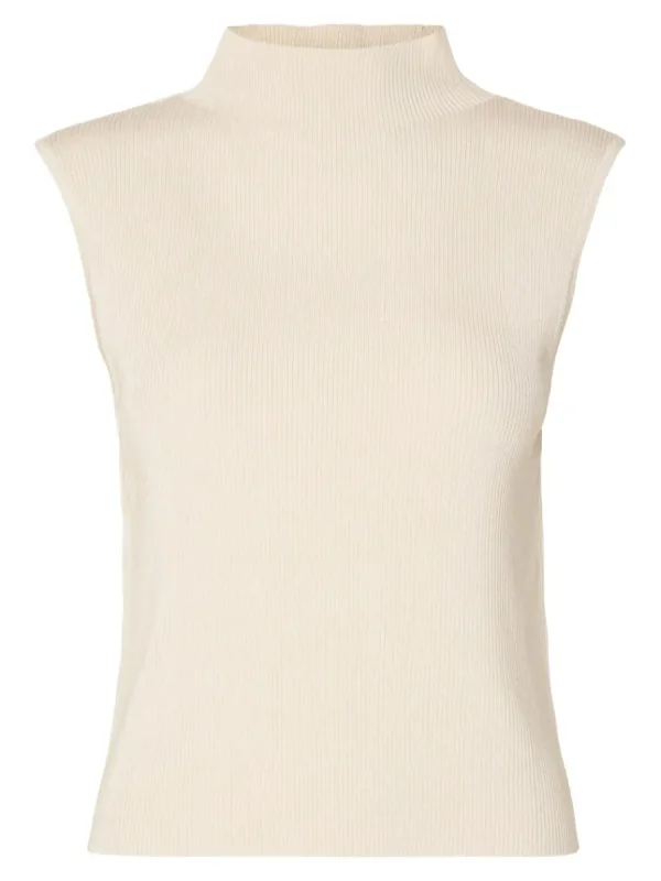 SELECTED ÄRMLÖS STICKAD TOPP Beige Flash Sale