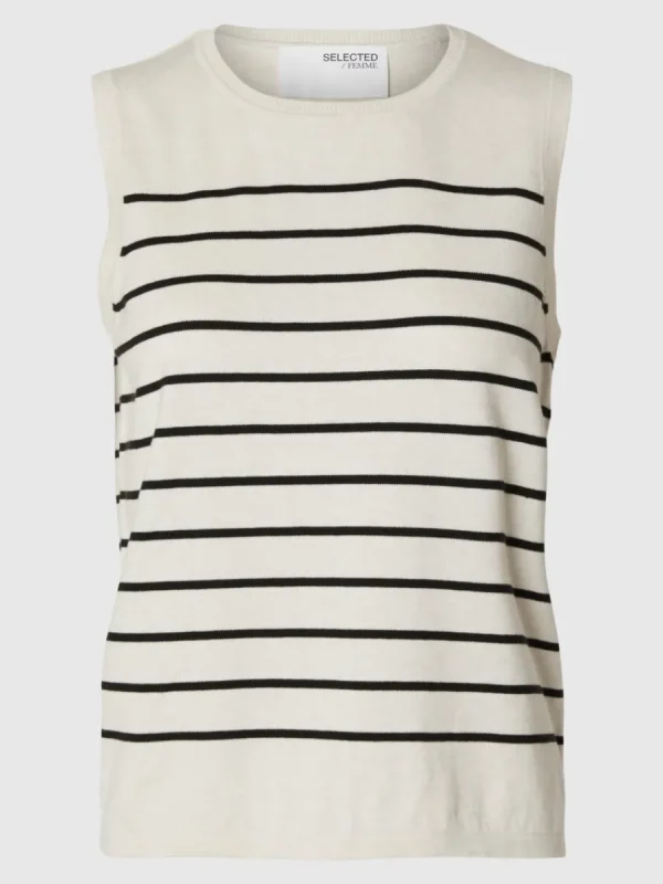 SELECTED ÄRMLÖS STICKAD TOPP Beige Store