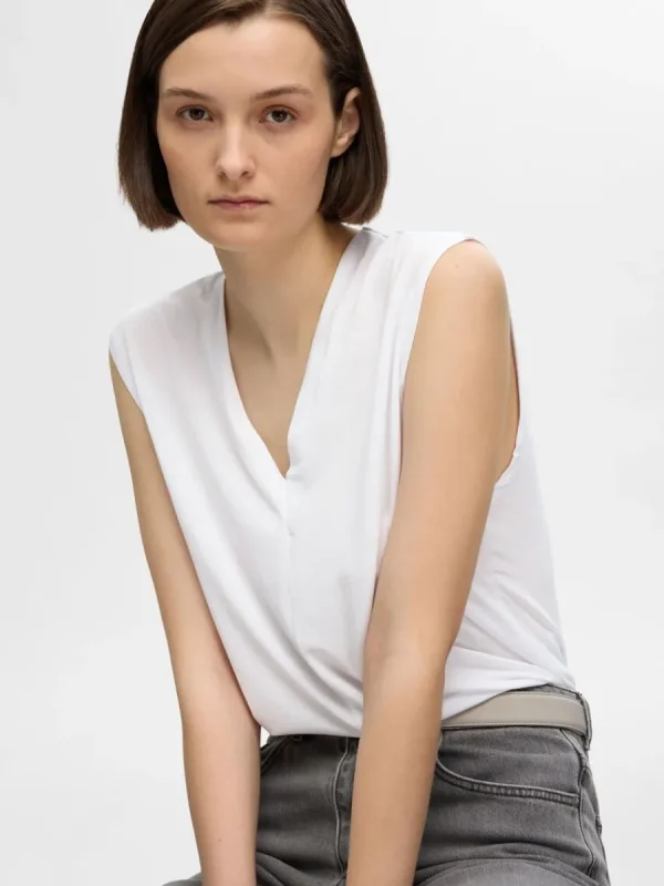 SELECTED ÄRMLÖS V-RINGAD TOPP White Best Sale
