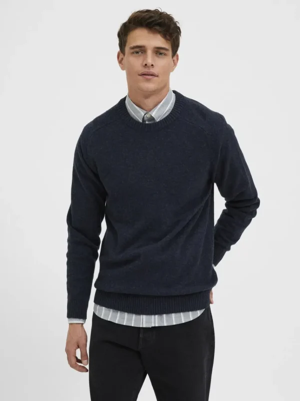 SELECTED RUNDRINGAD STICKAD TRÖJA Blue Cheap