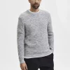 SELECTED RUNDRINGAD STICKAD TRÖJA Grey Clearance