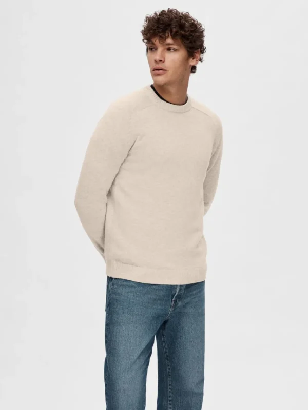 SELECTED RUNDRINGAD STICKAD TRÖJA Beige Fashion