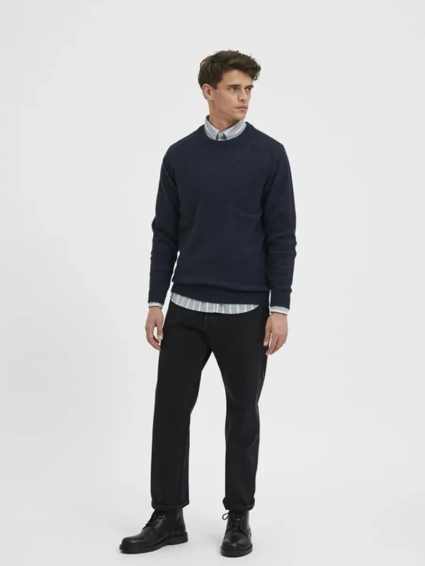 SELECTED RUNDRINGAD STICKAD TRÖJA Blue Cheap