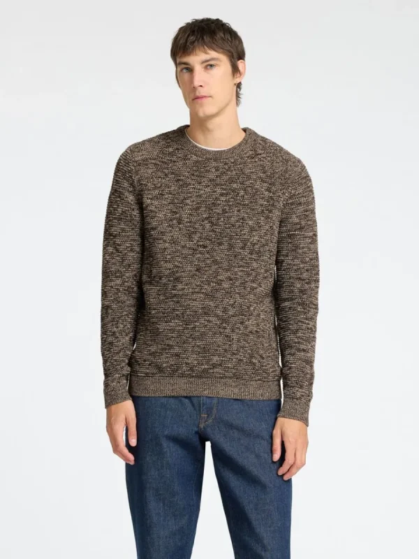 SELECTED RUNDRINGAD STICKAD TRÖJA Brown Best