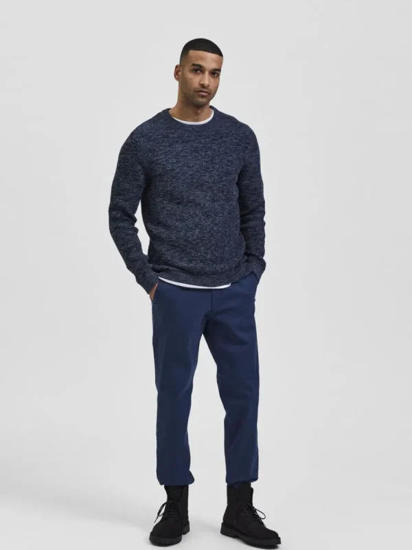 SELECTED RUNDRINGAD STICKAD TRÖJA Blue New