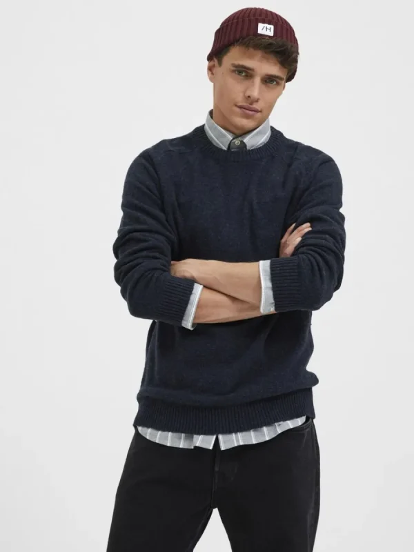 SELECTED RUNDRINGAD STICKAD TRÖJA Blue Cheap