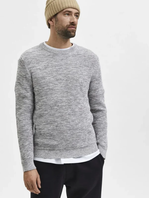 SELECTED RUNDRINGAD STICKAD TRÖJA Grey Clearance
