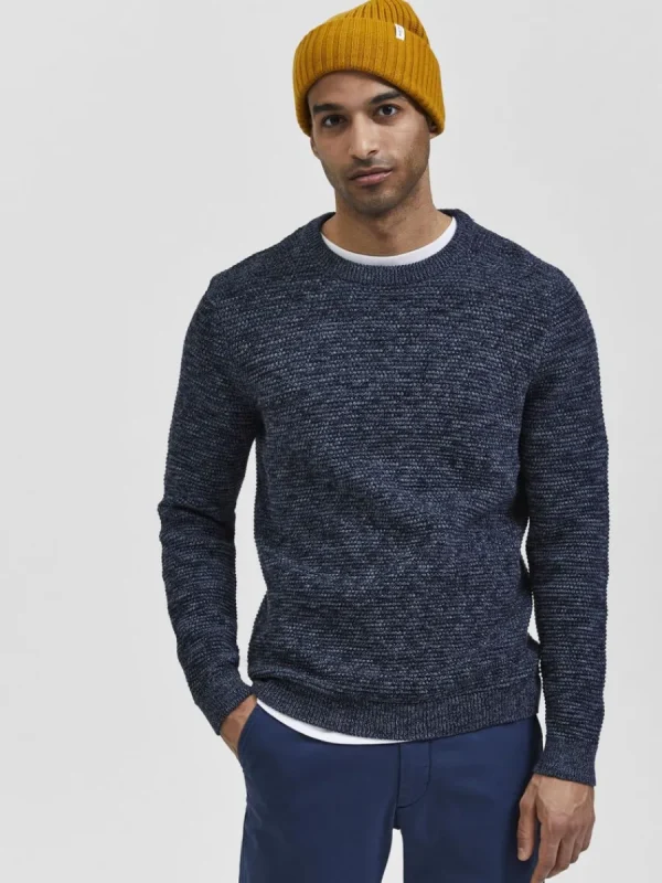 SELECTED RUNDRINGAD STICKAD TRÖJA Blue New