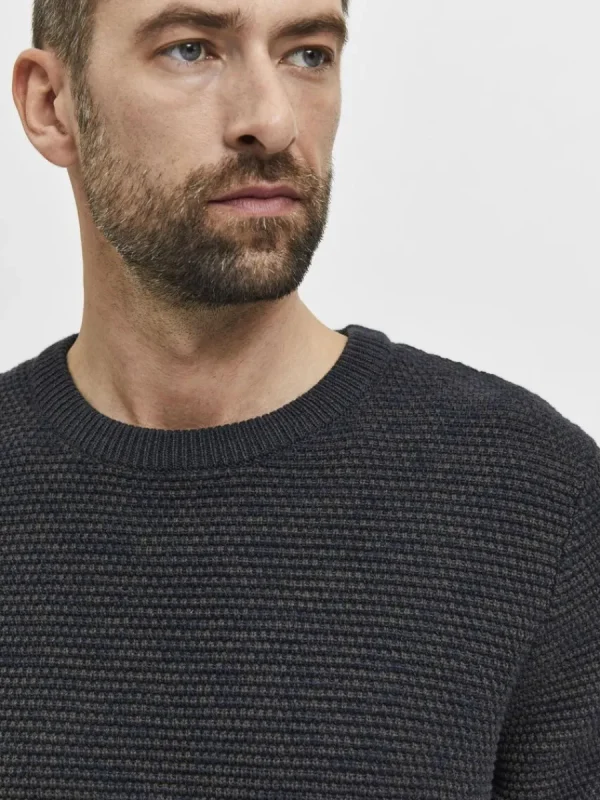 SELECTED RUNDRINGAD STICKAD TRÖJA Grey Best